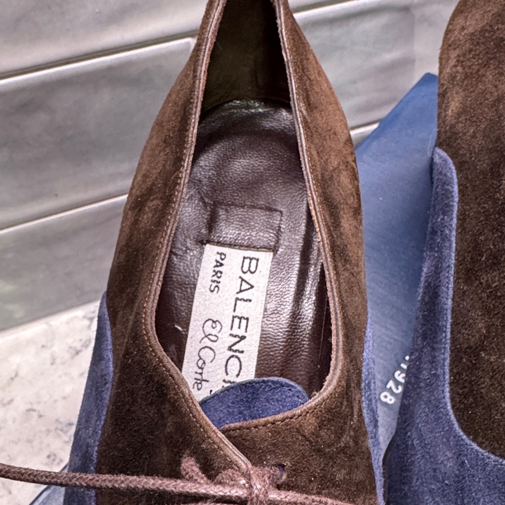 Balenciaga Suede Leather Oxford  Shoes Block Heel | Size 38/ 8 Tri Color - Picture 3 of 13